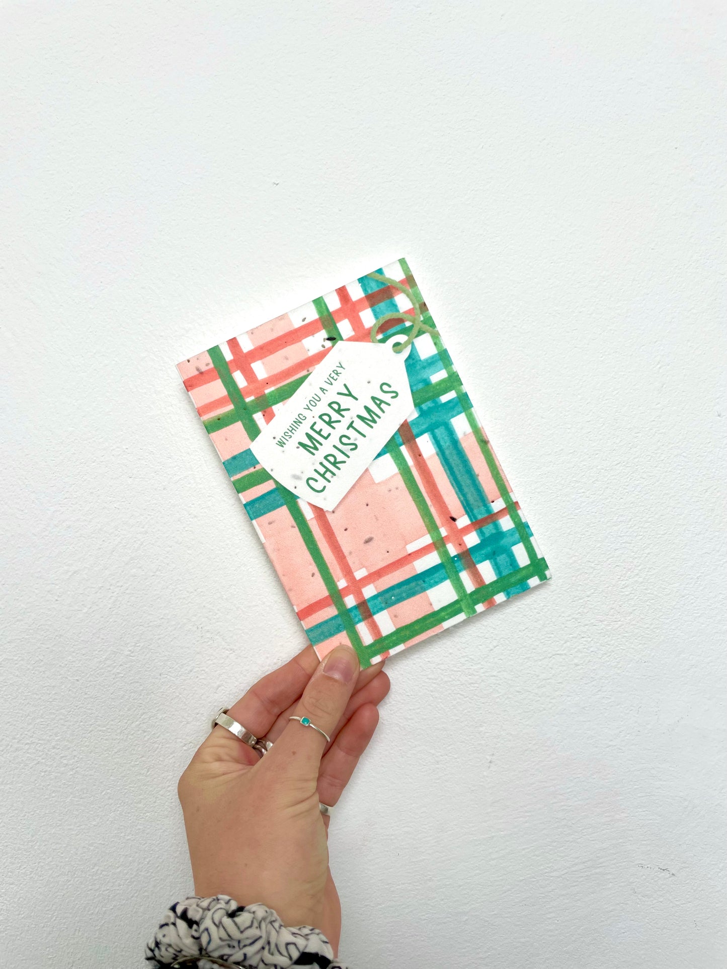 Christmas Tartan & Tag Card - Red