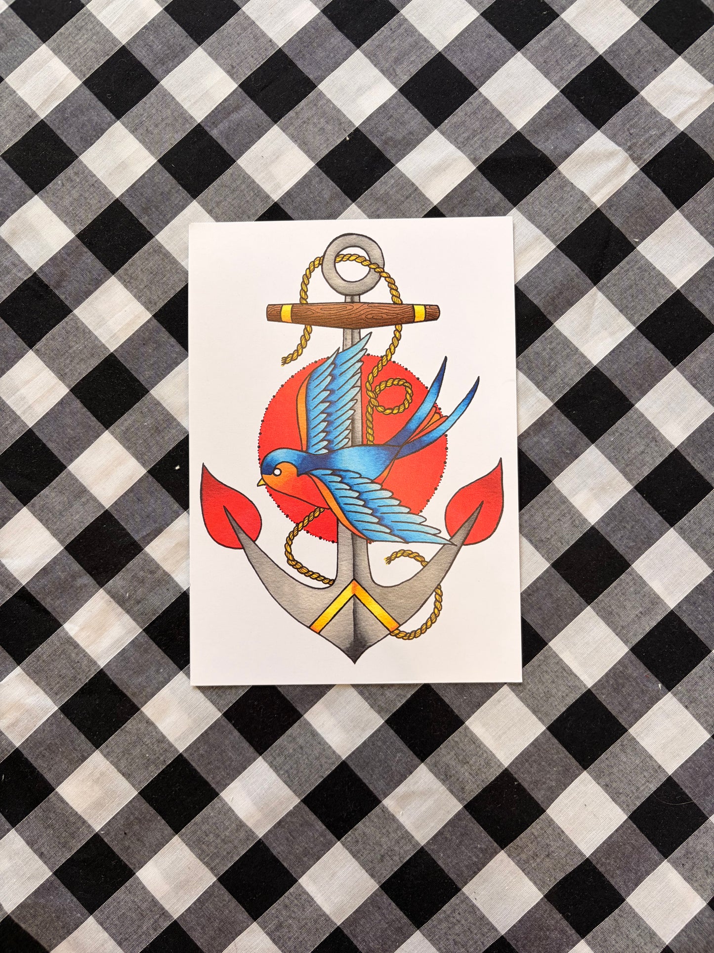 Swallow & Anchor Tattoo Flash Print - A5