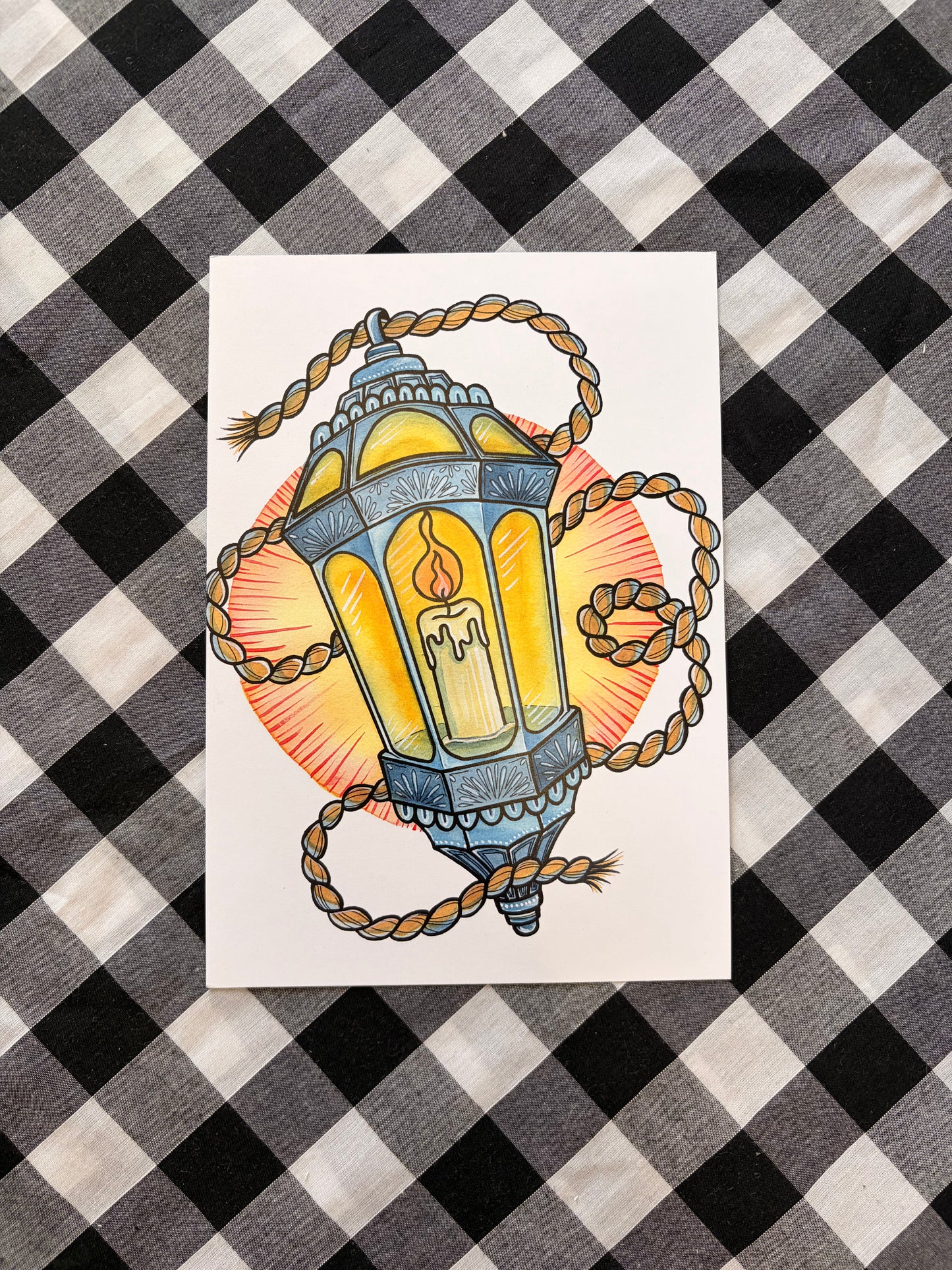 Lantern Tattoo Flash Print - A5