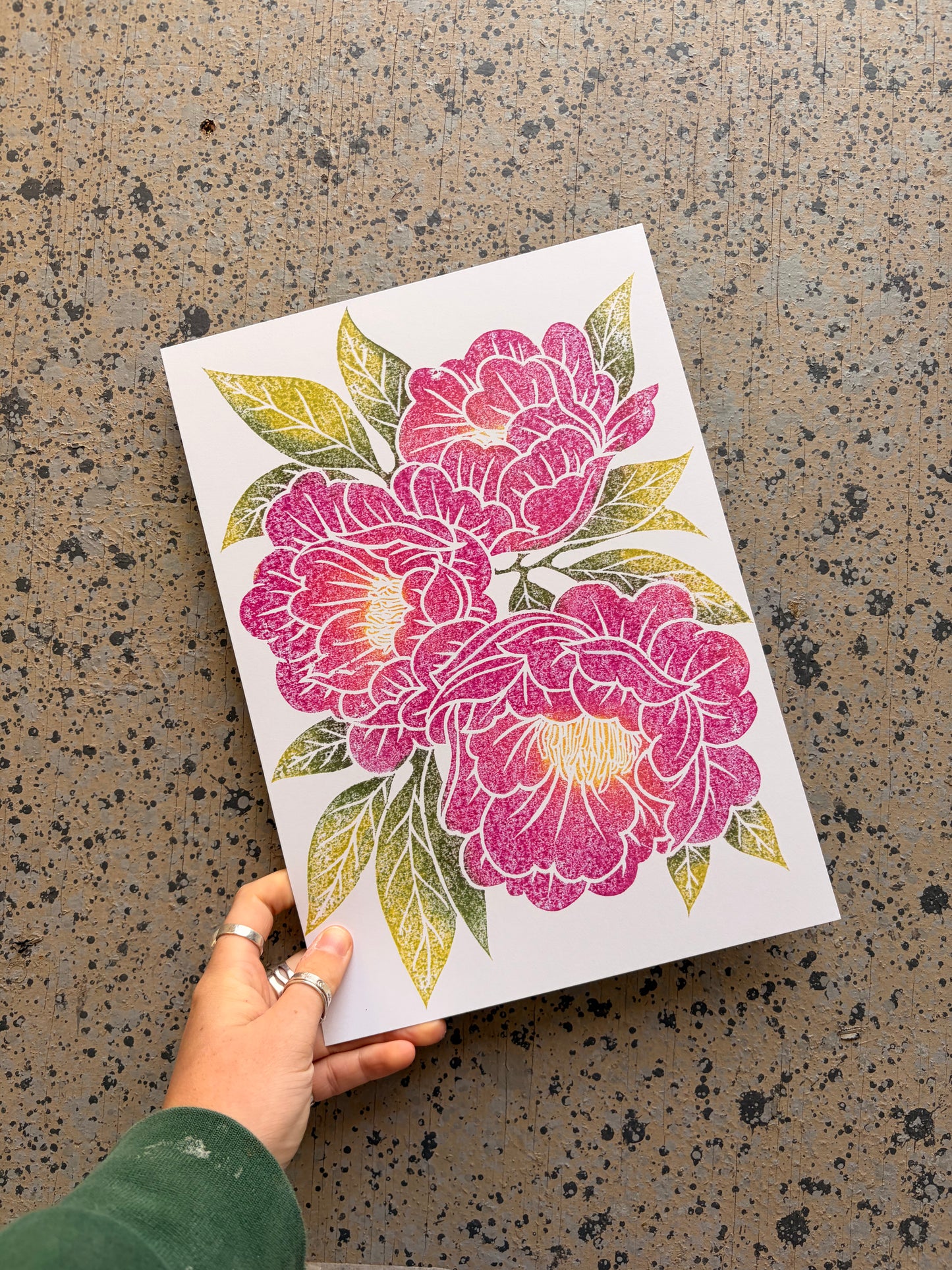 Peonies - Floral Lino Digital Print - A4