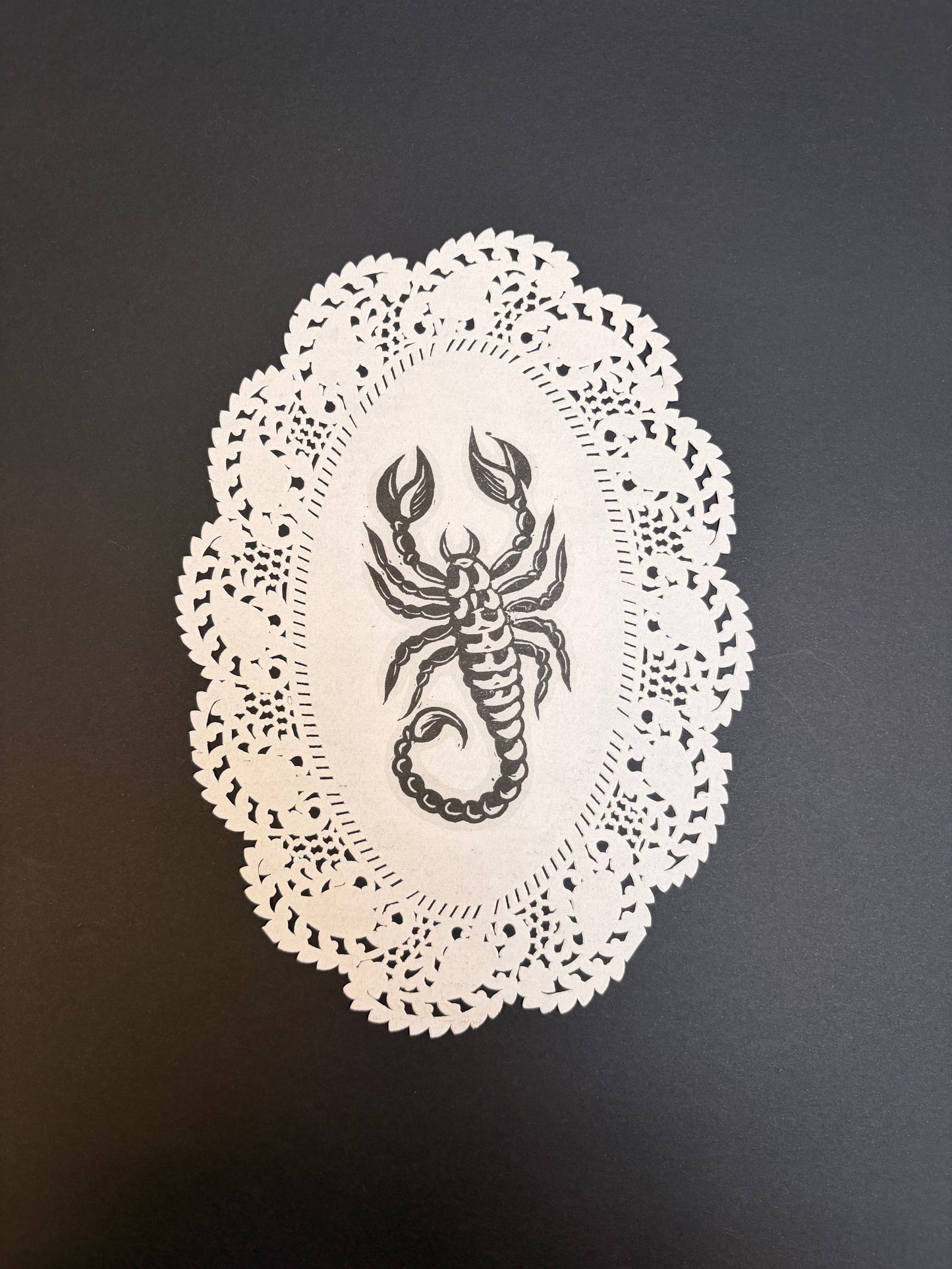Traditional Scorpion Lino Cut Print - Doily