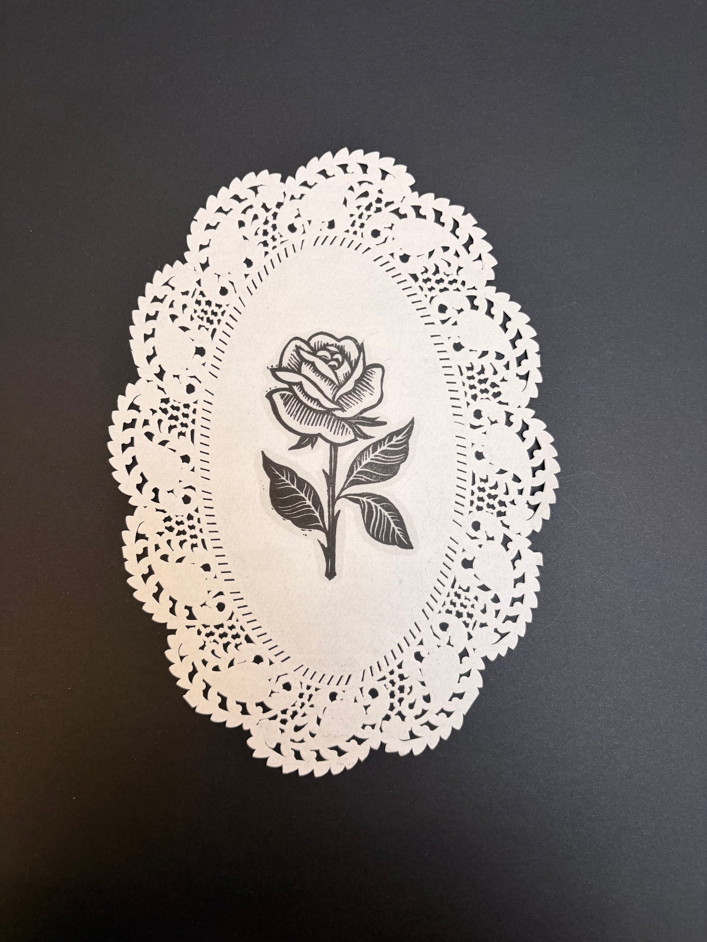 Traditional Rose Lino Cut Print - Doily