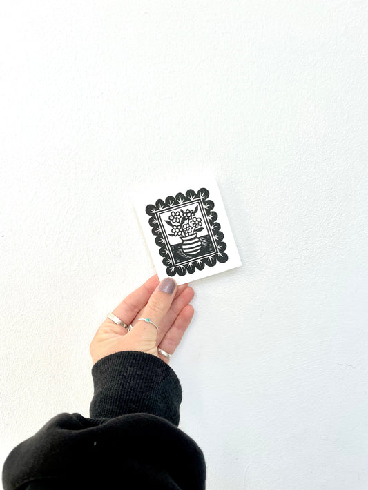 Vase of Flowers Stamp Lino Print
