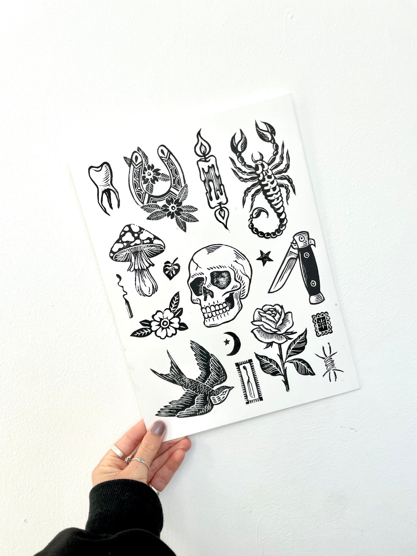 Tattoo Flash Sheet Lino Print - 3/3
