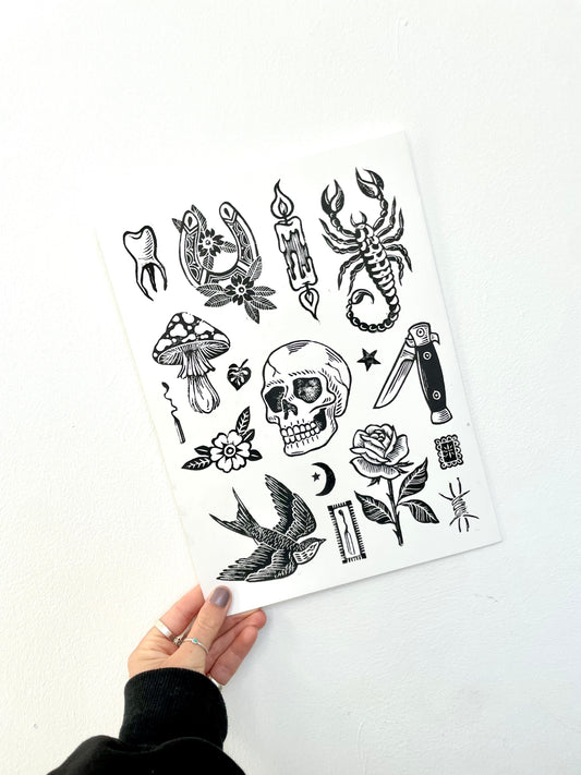 Tattoo Flash Sheet Lino Print - 3/3