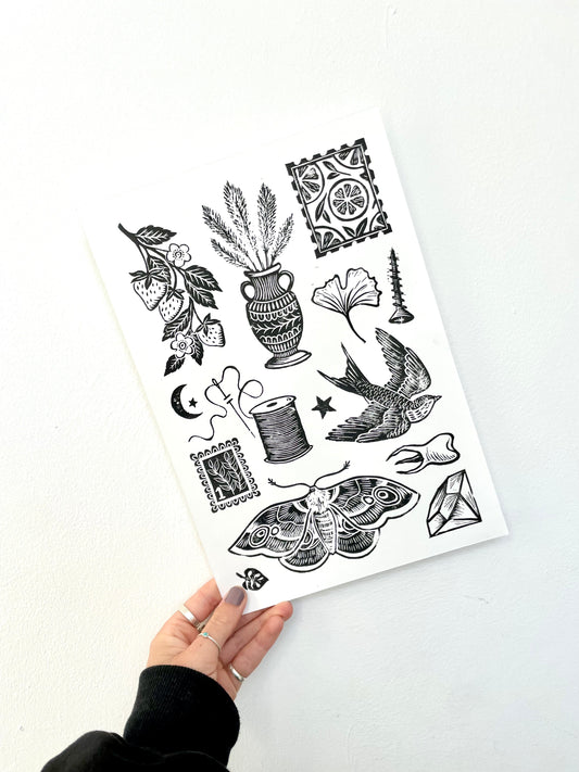 Tattoo Flash Sheet Lino Print - 2/2