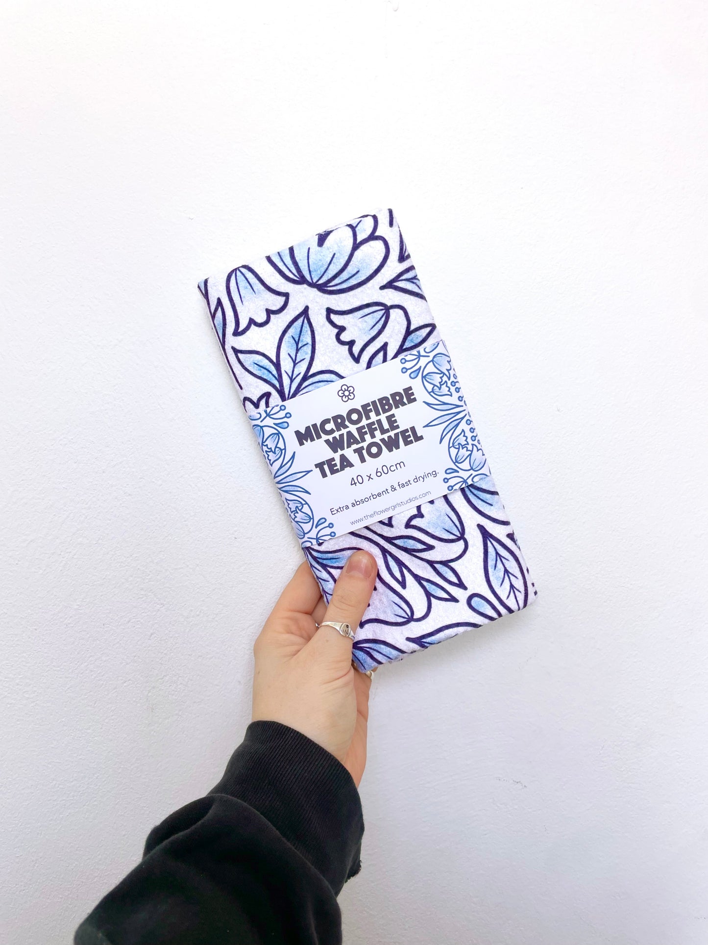 Blue Floral Microfibre Waffle Tea Towel