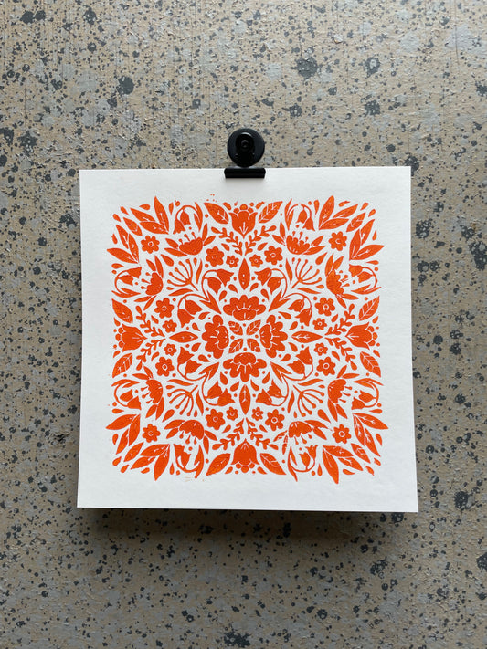 Orange Floral Pattern - Square