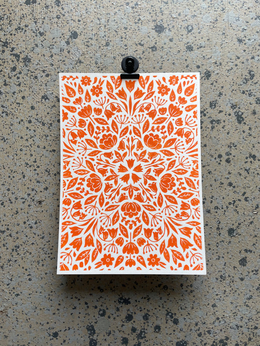 Orange Floral Pattern - Large A4