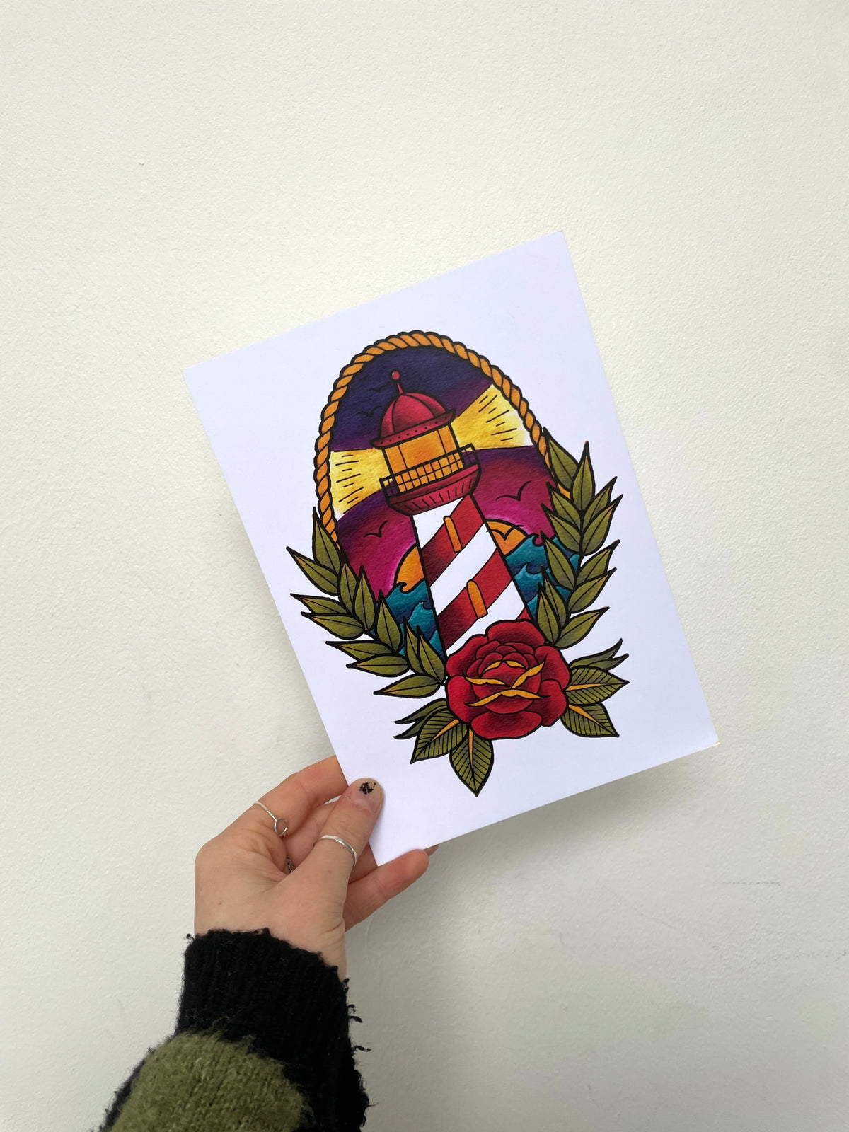 Lighthouse Tattoo Flash Print - A5