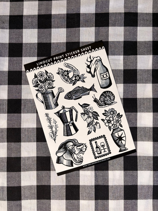 Sticker Sheet - Lino Print Tattoo Flash 2