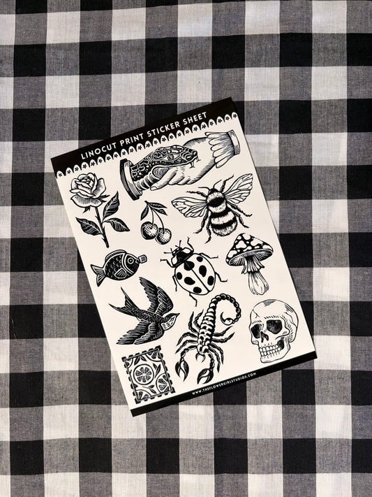 Sticker Sheet - Lino Print Tattoo Flash 1