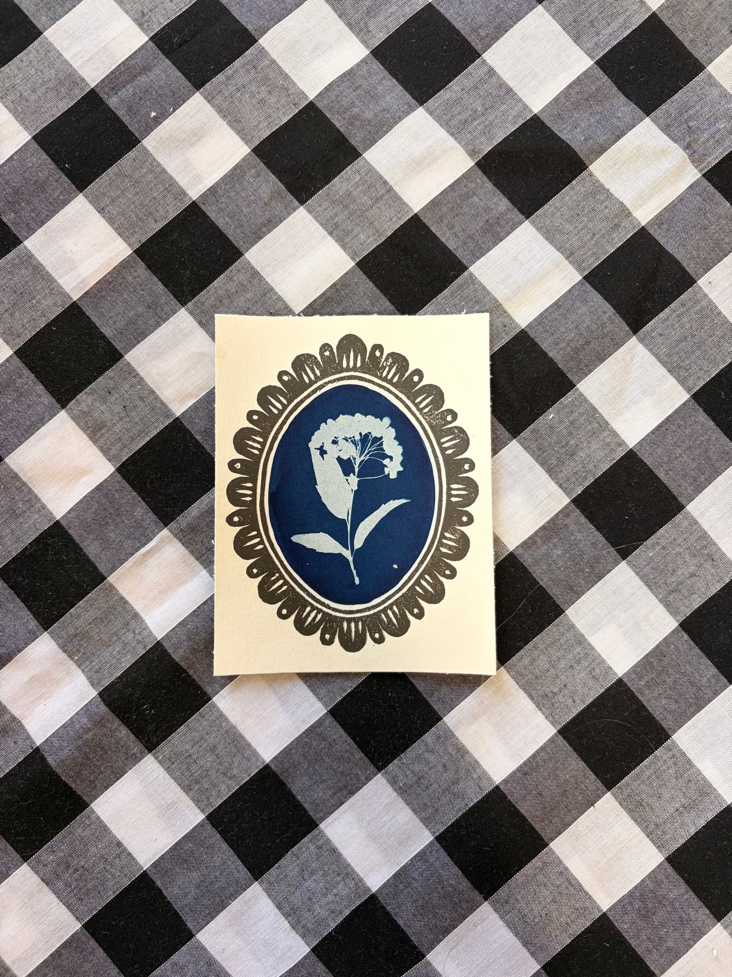 Cyanotype & Lino Print - Oval