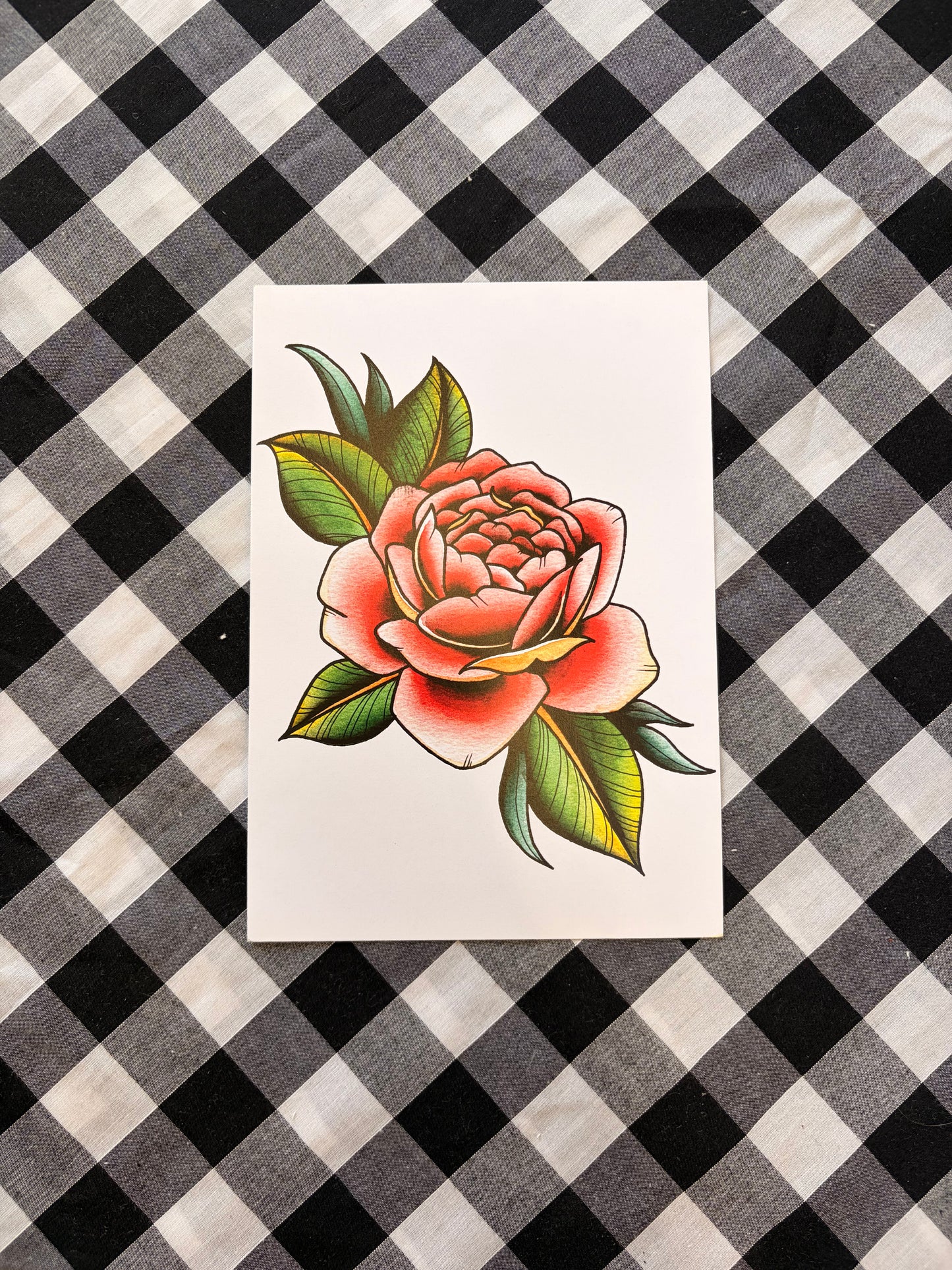 Red Rose Tattoo Flash Print - A5