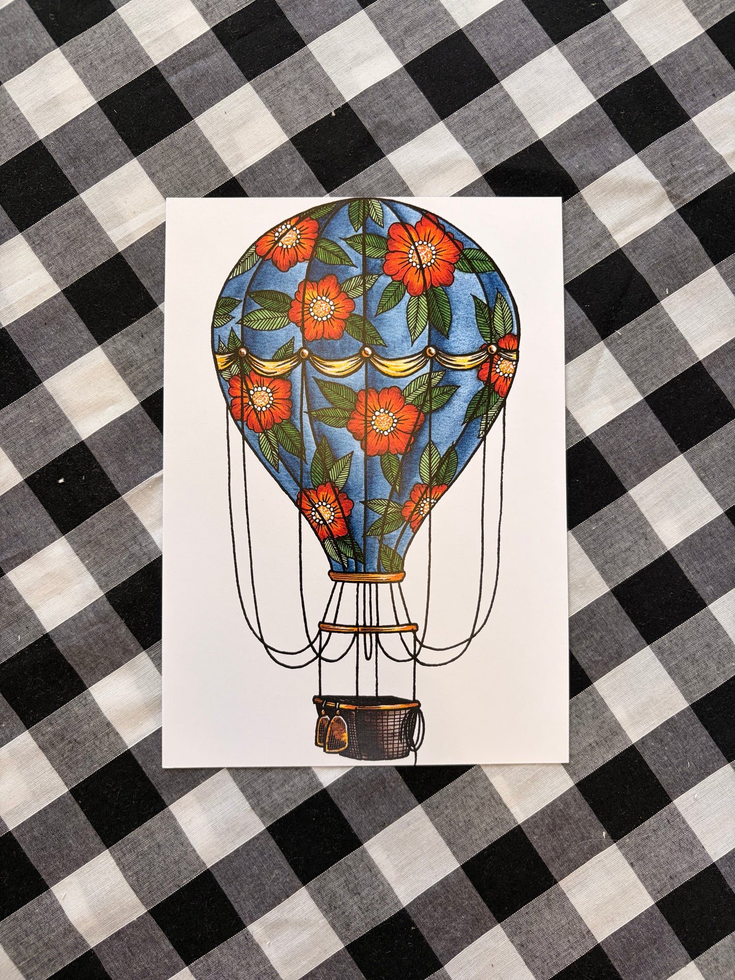 Hot Air Balloon Tattoo Flash Print - A5