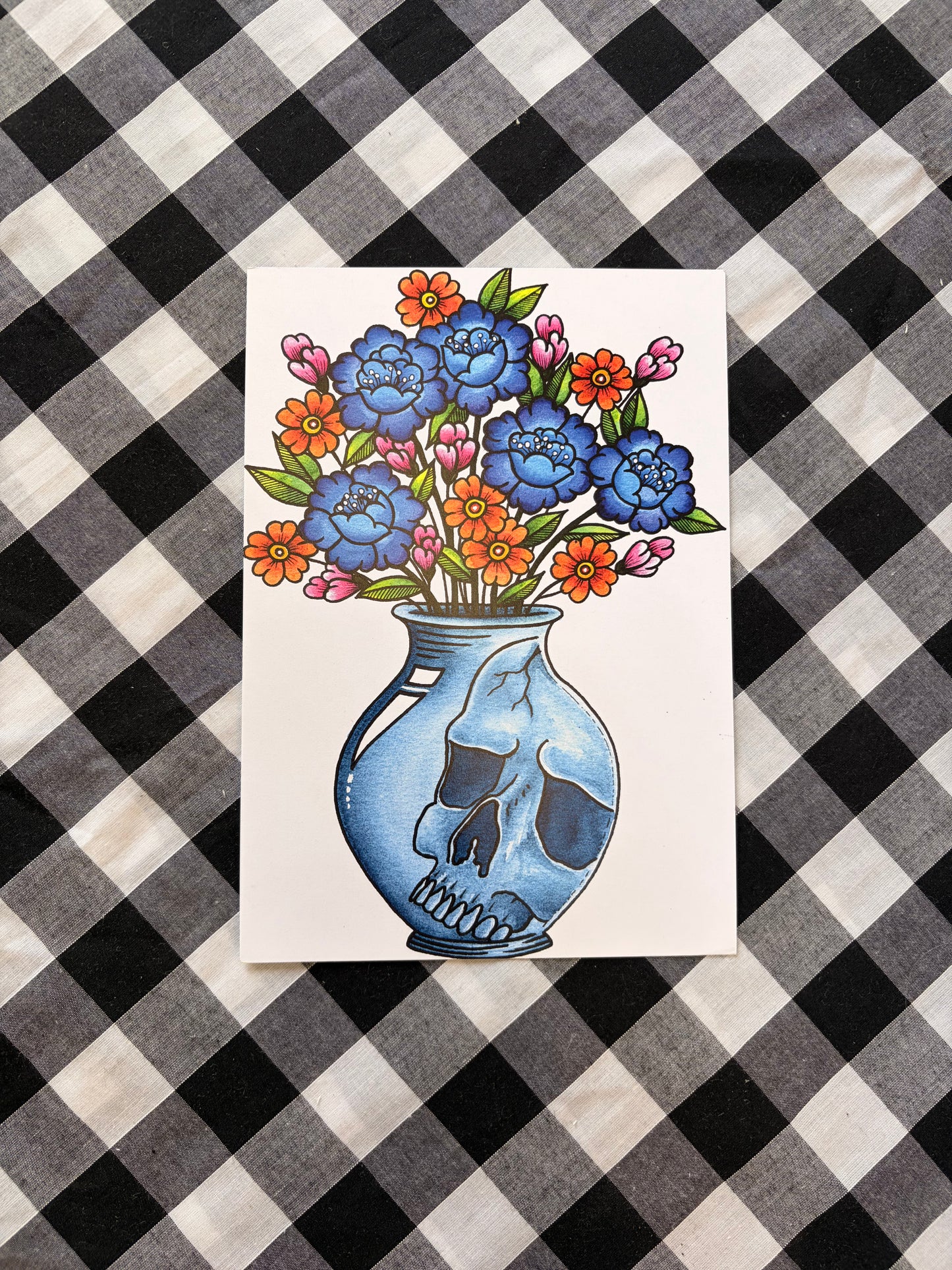 Skull Vase Tattoo Flash Print - A5