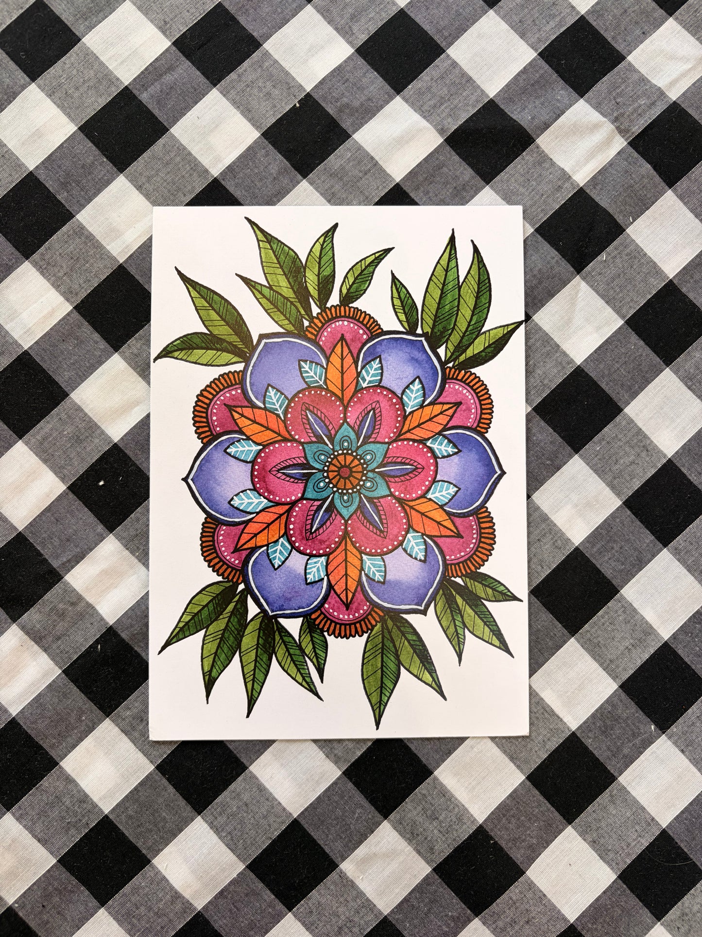 Tudor Rose Tattoo Flash Print - A5