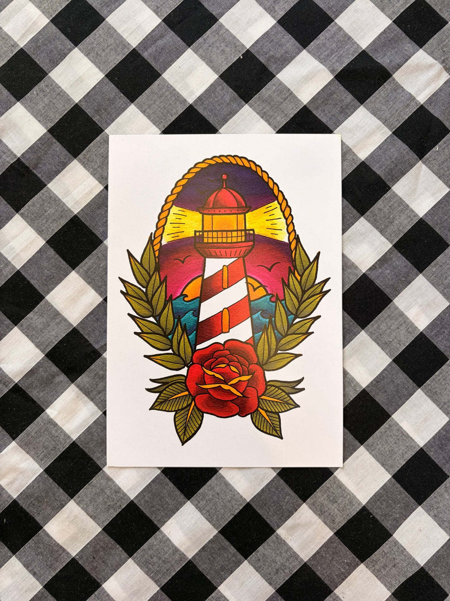 Lighthouse Tattoo Flash Print - A5