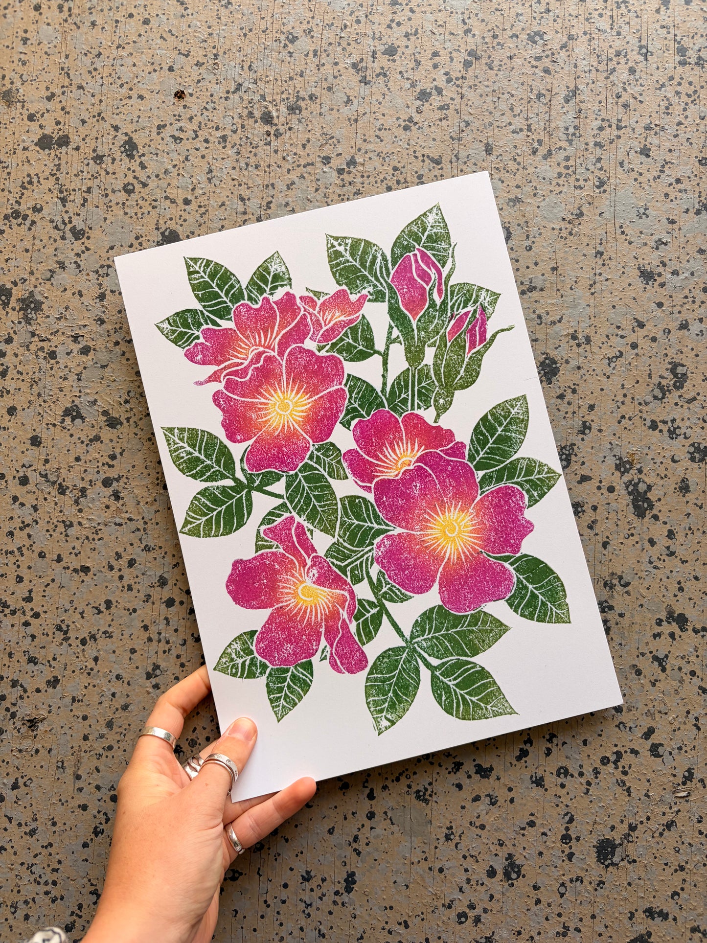 Dog Roses - Floral Lino Digital Print - A4