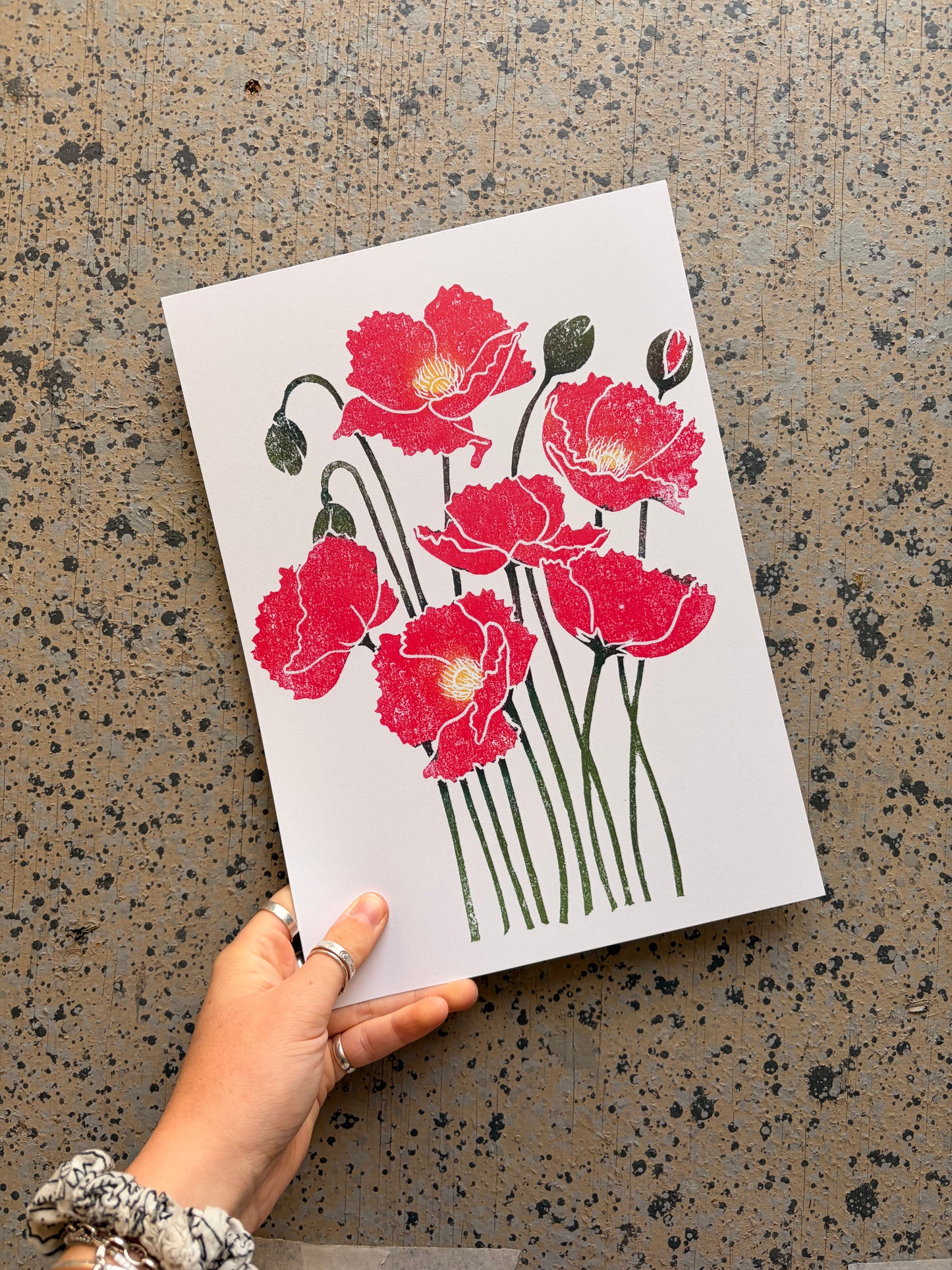 Poppies (Yellow) - Floral Lino Digital Print - A4