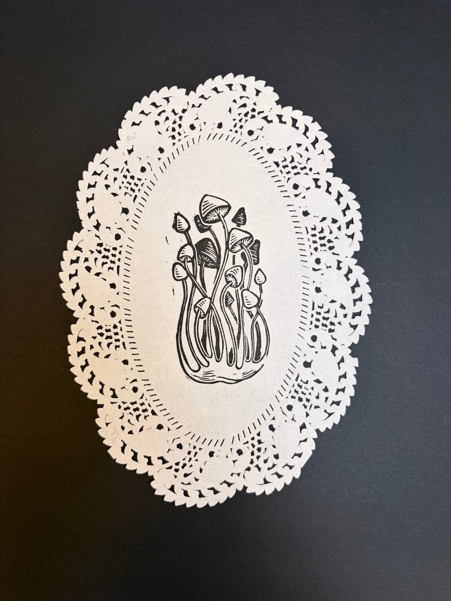 Big Mushrooms Lino Cut Print - Doily