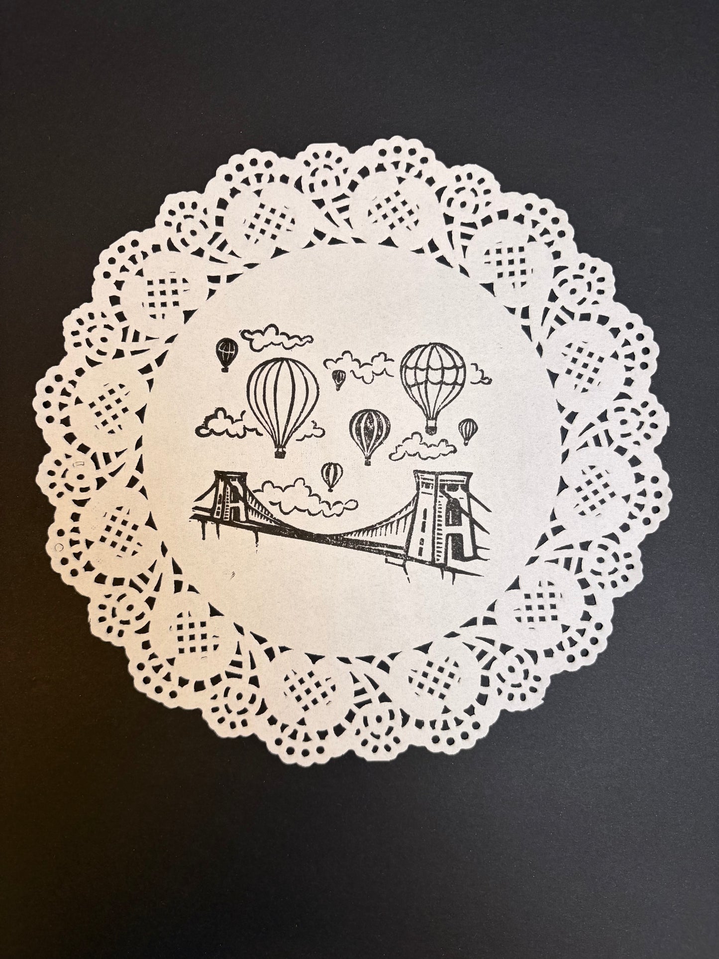 Bristol Suspension Bridge & Hot Air Balloons Lino Cut Print - Doily