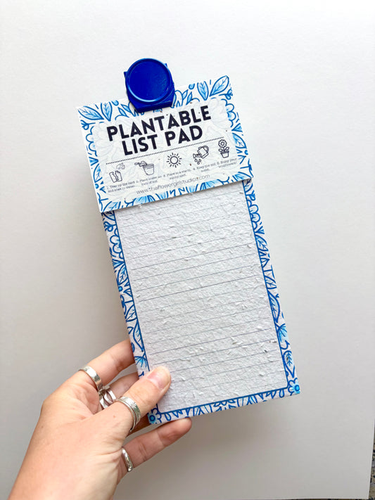 Blue Floral Plantable Seed Paper List Pad