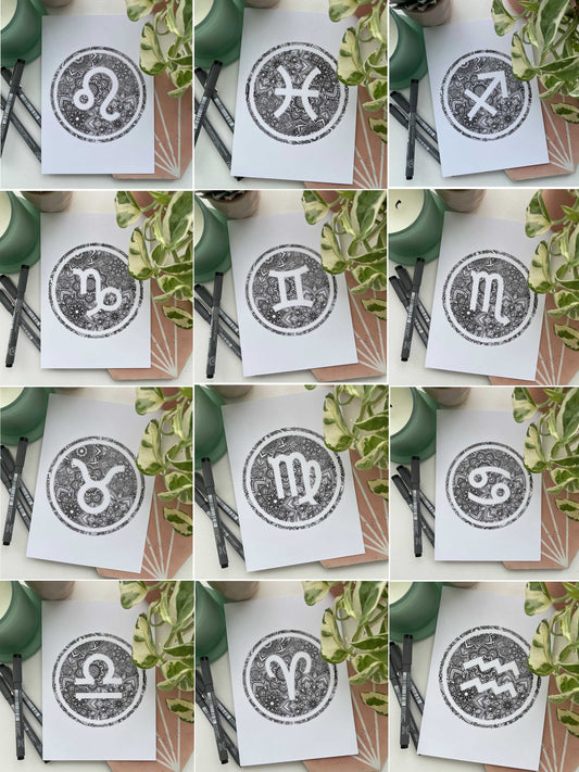 Star Signs - Choose Your Own Zodiac - Horoscope Mandala Print A5