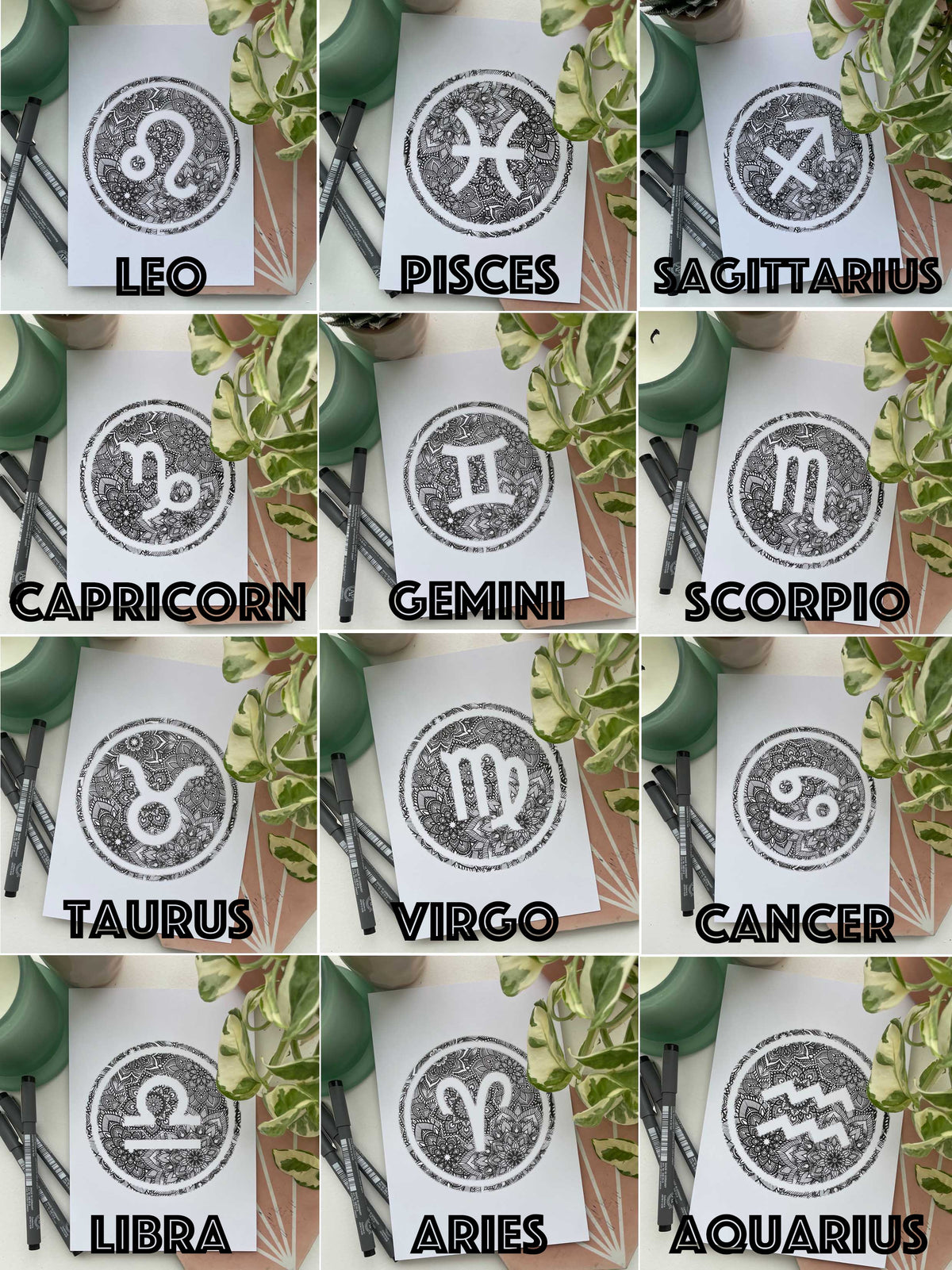 Star Signs - Choose Your Own Zodiac - Horoscope Mandala Print A5